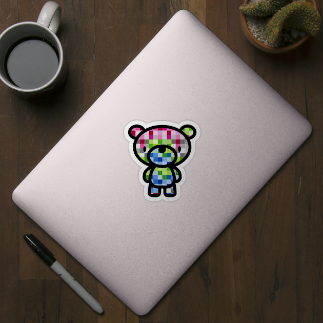 Rainbow Pixel Checkers Bear by BIBLIOTEECA